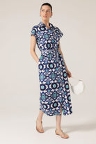 Sacha Drake Tree Swallow Shirtmaker Dress | Aqua Navy Tile_Silvermaple Boutique