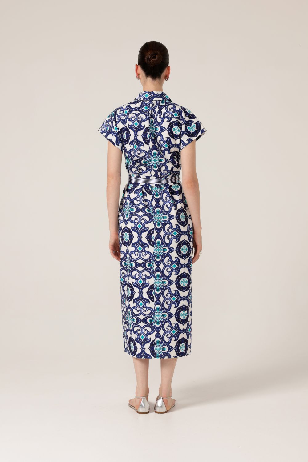 Sacha Drake Tree Swallow Shirtmaker Dress | Aqua Navy Tile_Silvermaple Boutique