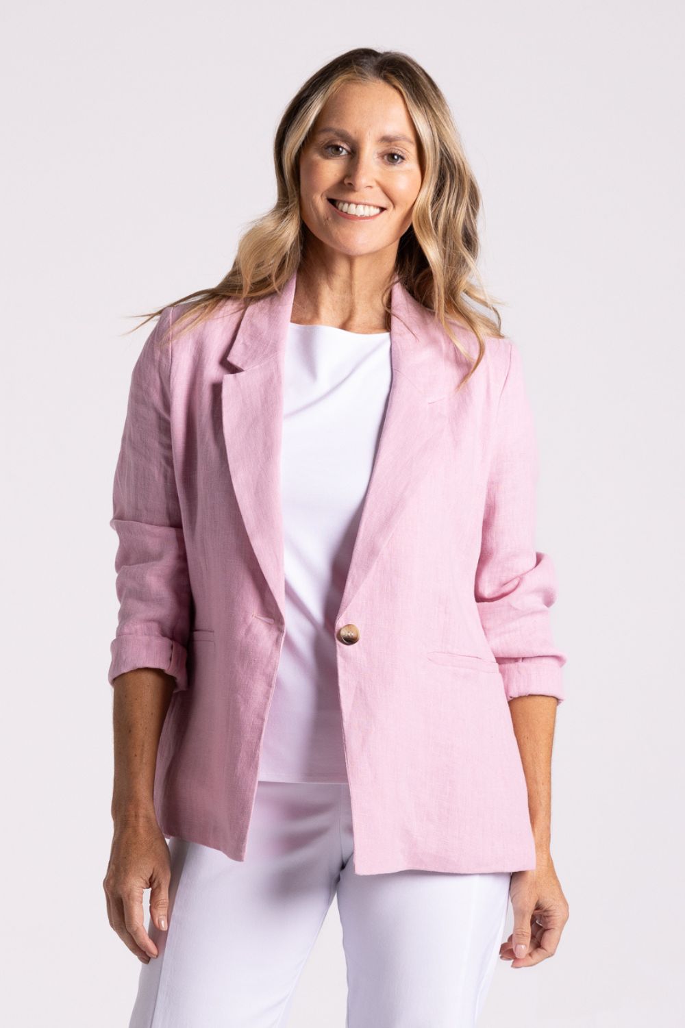 Silvermaple Collection Miranda Linen Blazer | Pink