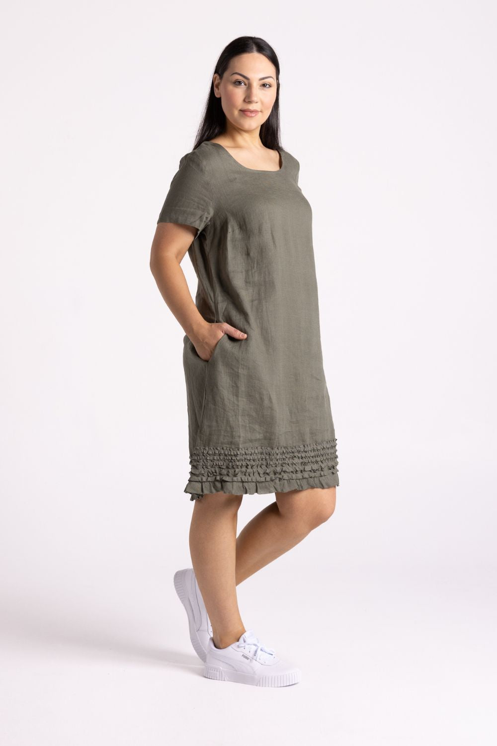 Silvermaple Collection Vanessa Ruffle Hem Dress | Olive