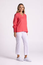 Silvermaple Collection Carrie Linen V-Neck Top | Melon