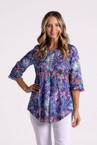 Silvermaple Collection Milly Pintuck Shirt | Blue Floral