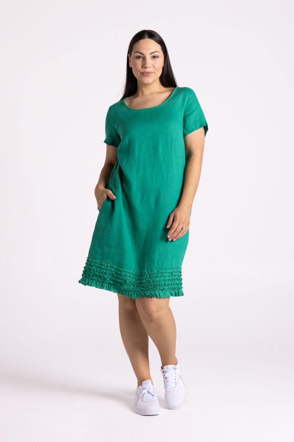 Silvermaple Collection Vanessa Ruffle Hem Dress | Emerald