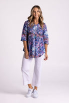 Silvermaple Collection Milly Pintuck Shirt | Blue Floral