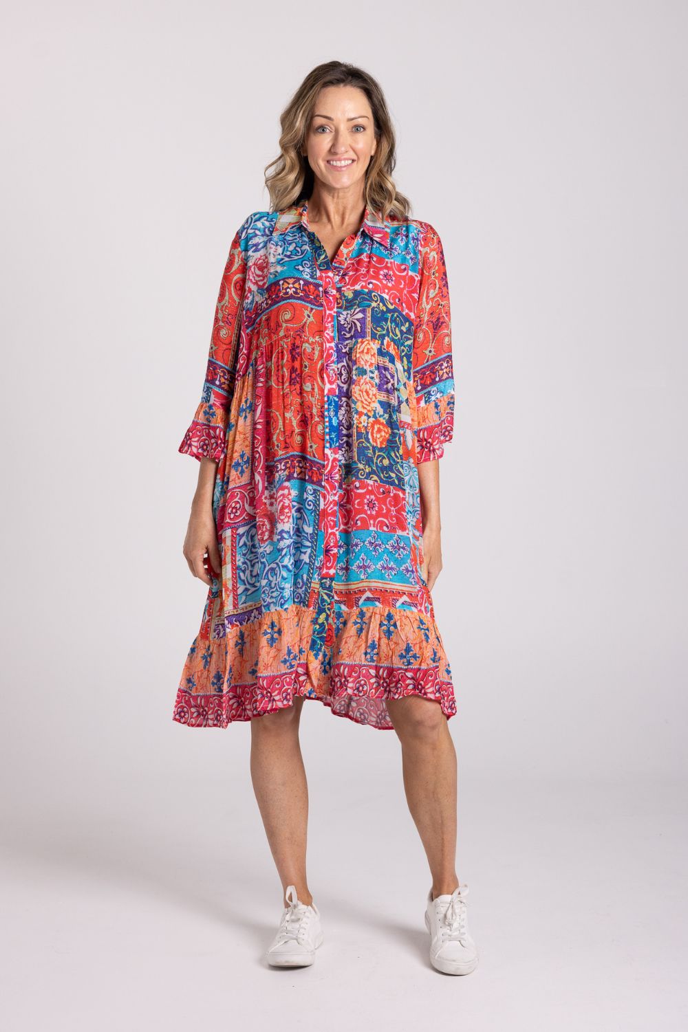 Silvermaple Collection Jocelyn Button Down Dress | Sunset Tapestry