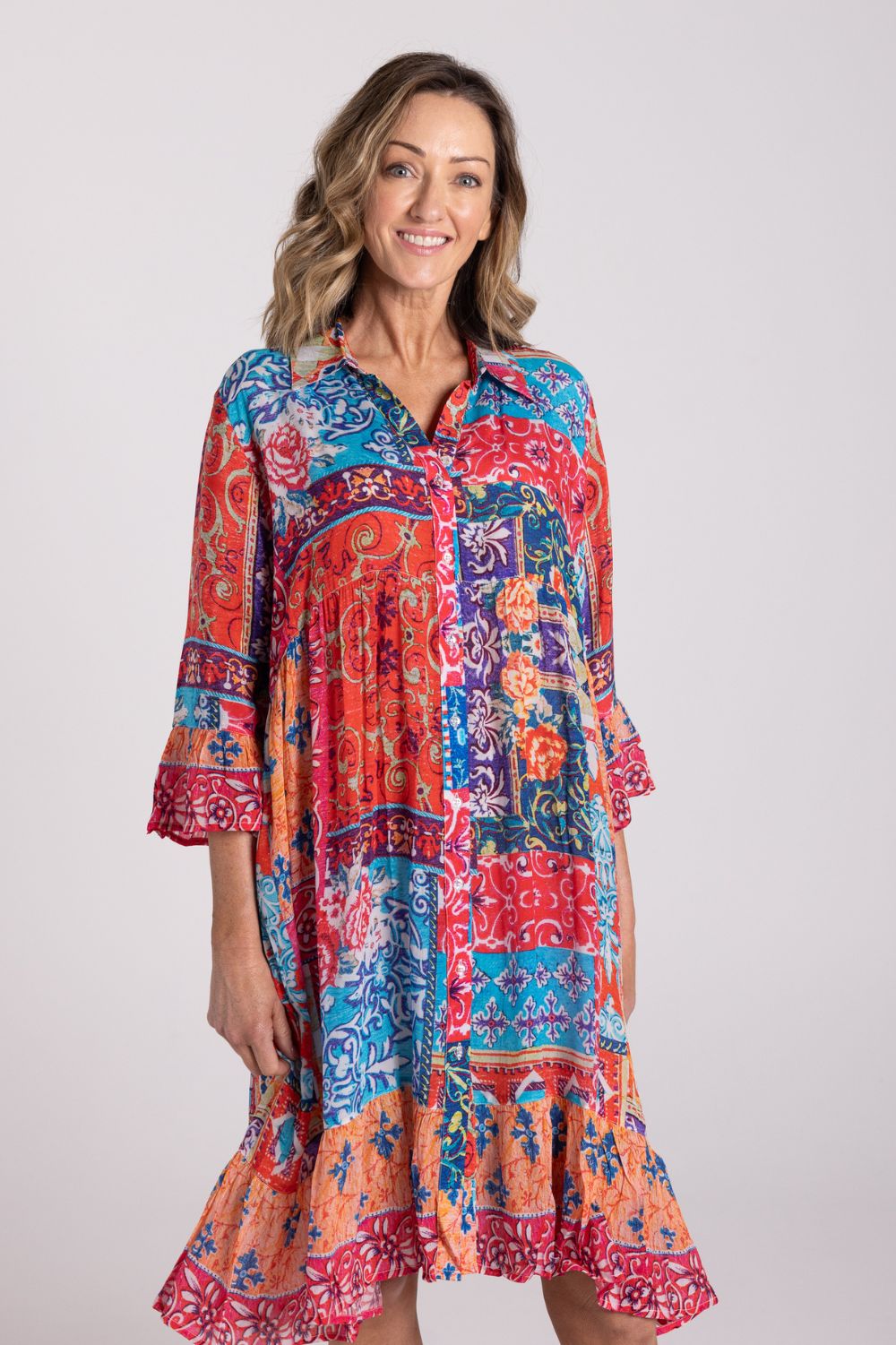 Silvermaple Collection Jocelyn Button Down Dress | Sunset Tapestry