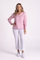 Silvermaple Collection Carrie Linen V-Neck Top | Pink