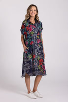 Silvermaple Collection Grace Button Dress | Navy Bloom