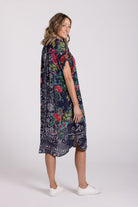 Silvermaple Collection Grace Button Dress | Navy Bloom