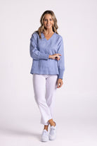 Silvermaple Collection Carrie Linen V-Neck Top | Sky