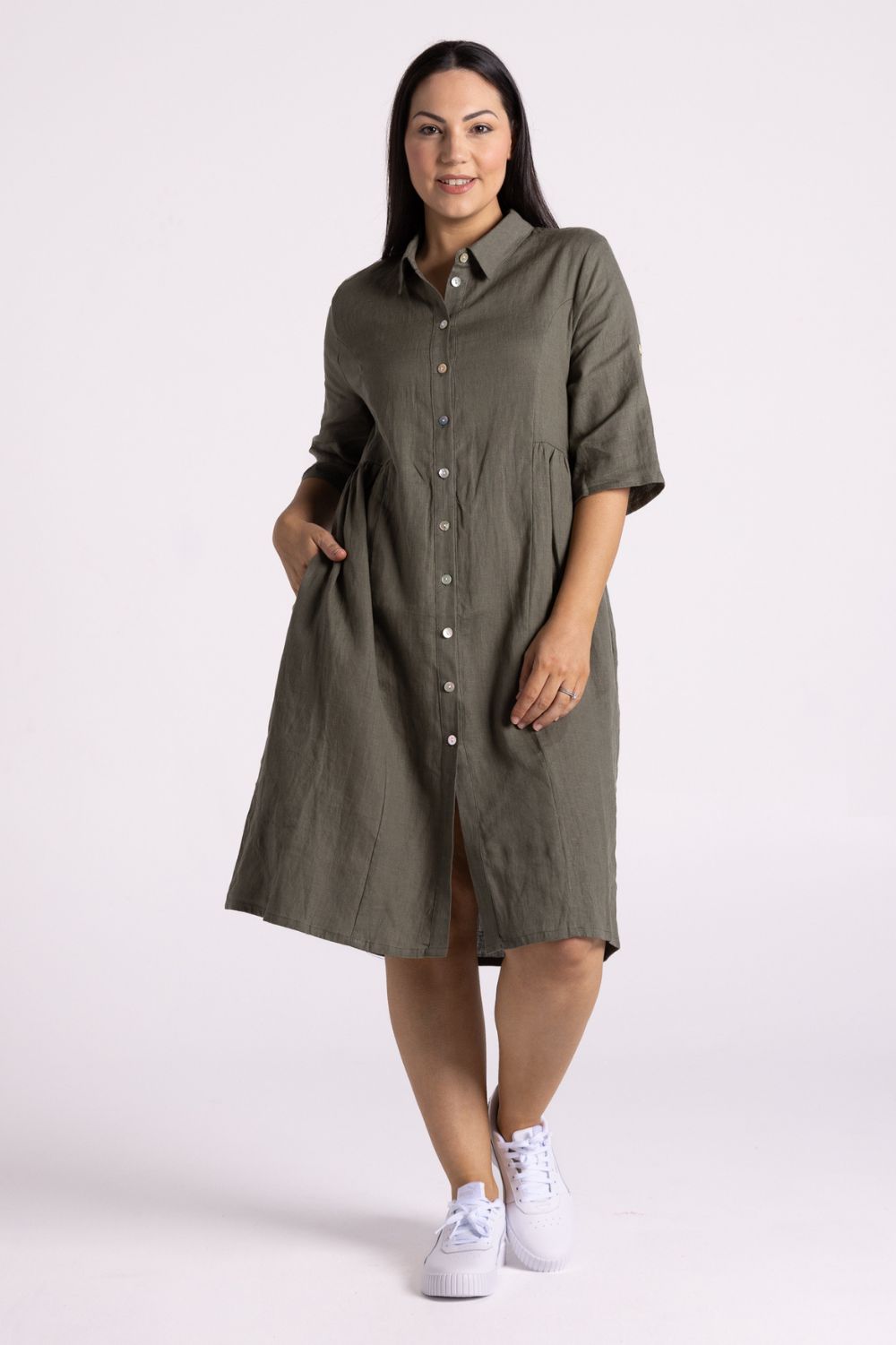 Silvermaple Collection Sandy Button Dress | Olive