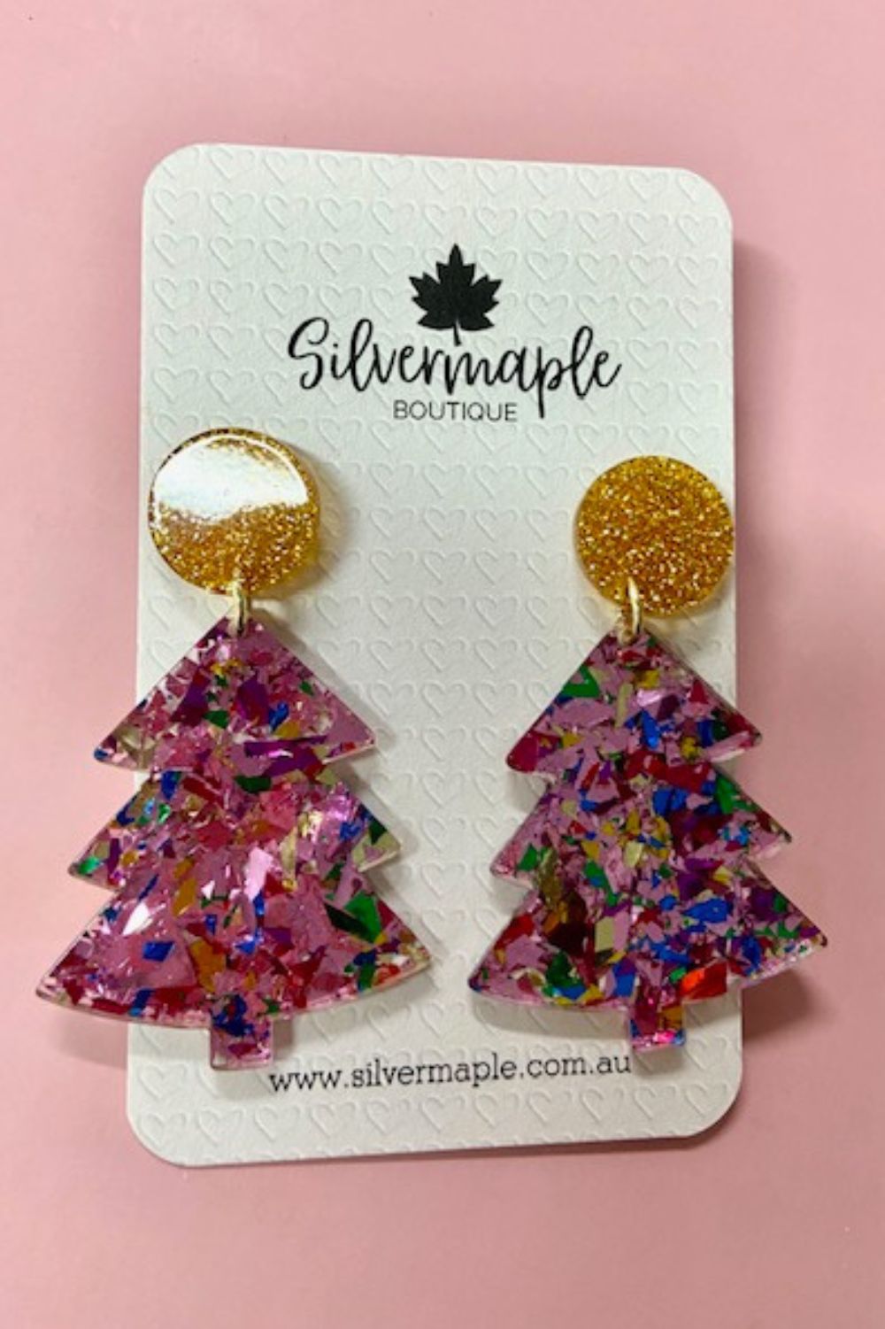 Silvermaple Collection Sparkling Christmas Tree Earrings | Pink_Silvermaple Boutique