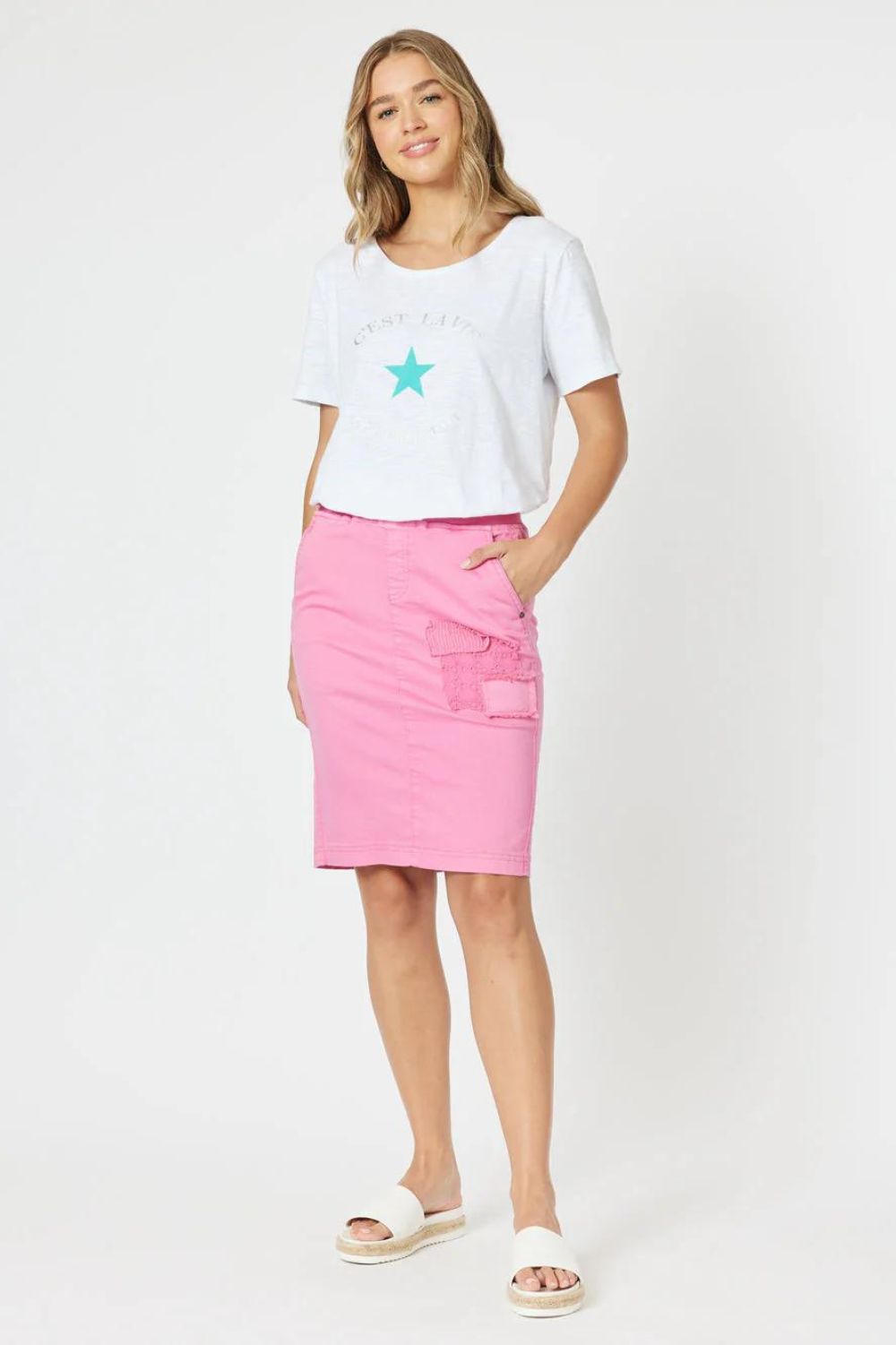 Threadz & Clarity Portia Denim Skirt | Hot Pink_Silvermaple Boutique