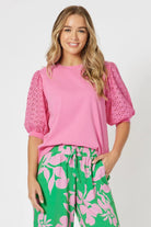 Threadz & Clarity Kyla Lace Sleeve T-Shirt | Hot Pink_Silvermaple Boutique