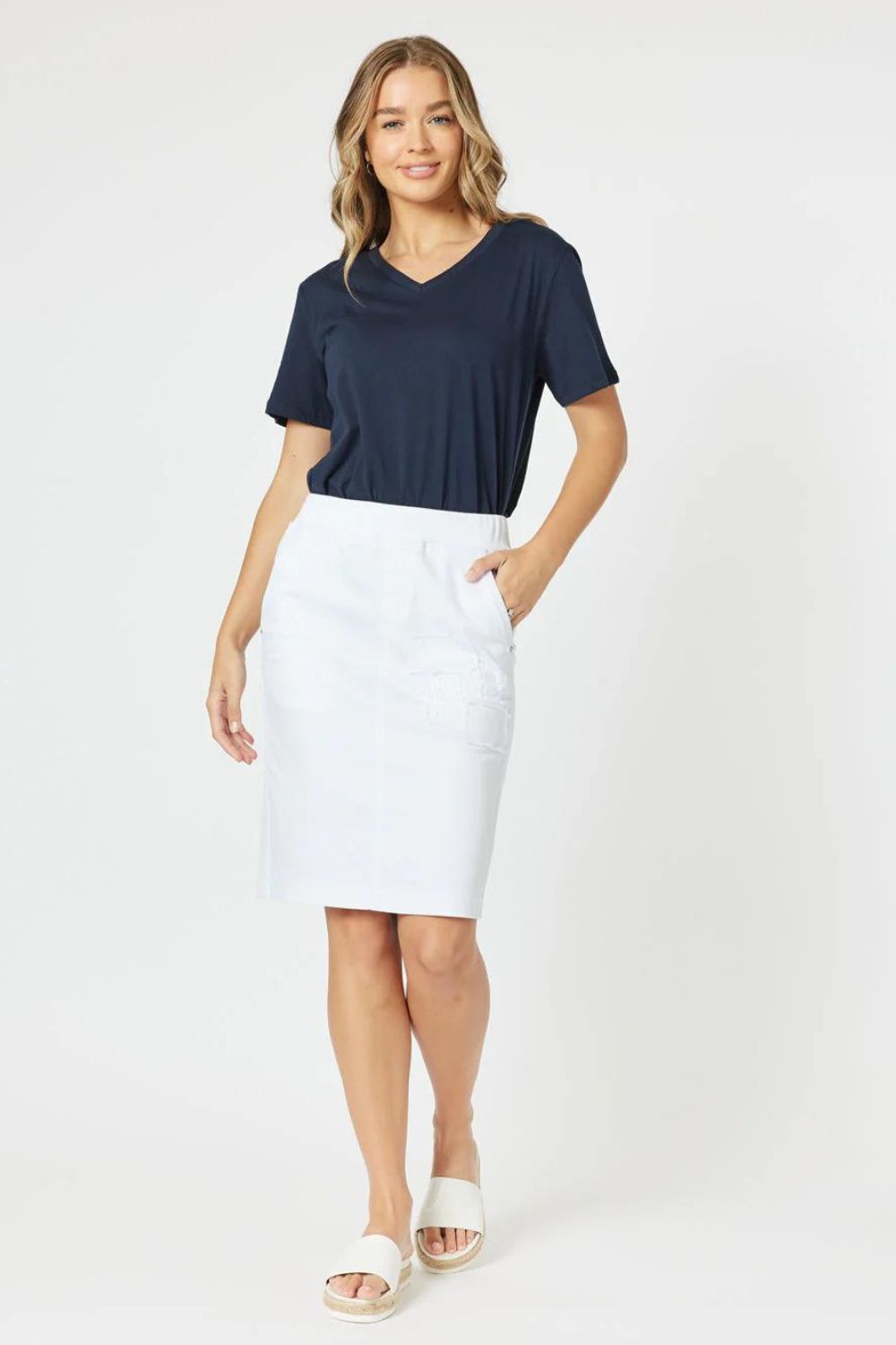 Threadz & Clarity Portia Denim Skirt | White_Silvermaple Boutique