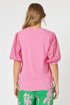 Threadz & Clarity Kyla Lace Sleeve T-Shirt | Hot Pink_Silvermaple Boutique