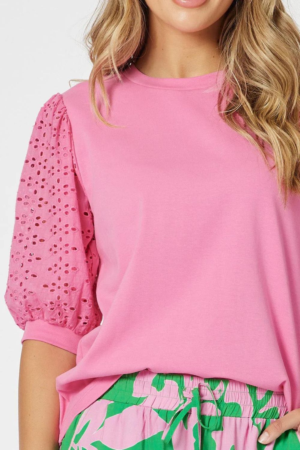 Threadz & Clarity Kyla Lace Sleeve T-Shirt | Hot Pink_Silvermaple Boutique