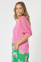 Threadz & Clarity Kyla Lace Sleeve T-Shirt | Hot Pink_Silvermaple Boutique