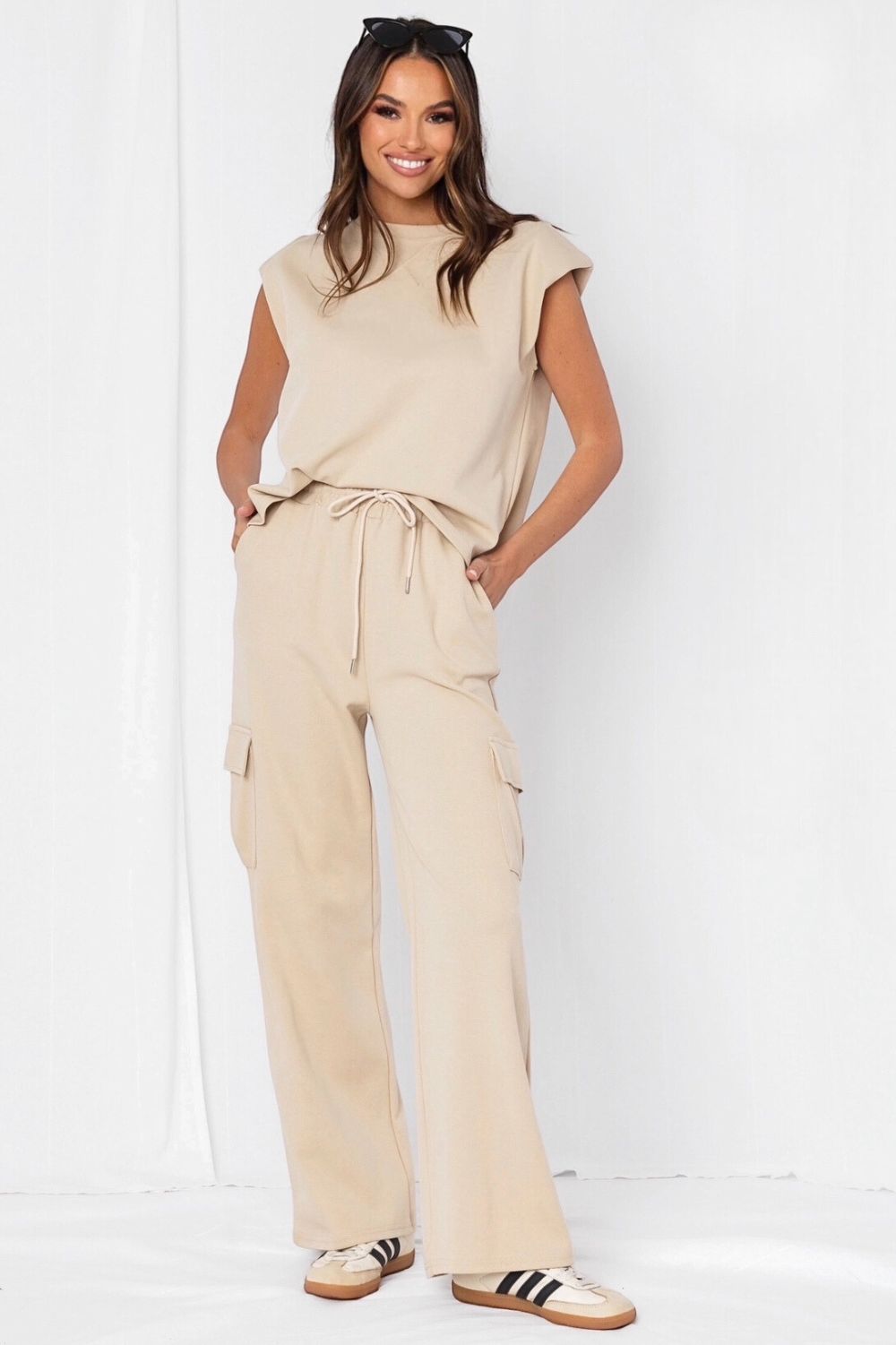 Fashion Express Toby Sweat Cargo Pants Set | Beige_Silvermaple Boutique