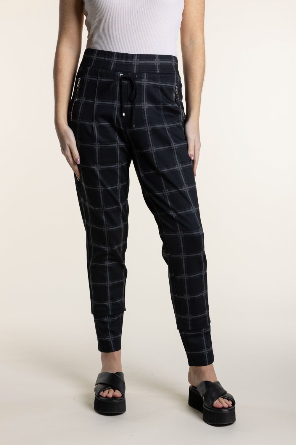 Two T's Check Ponte Panel Pant | Large Check_Silvermaple Boutique