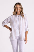 Two T's Linen Stripe Shirt | Natural/White_Silvermaple Boutique