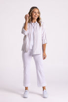 Two T's Linen Stripe Shirt | Natural/White_Silvermaple Boutique