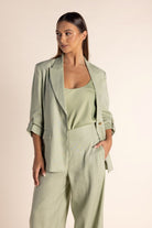 Two T's Linen Mix Blazer with Tab Sleeve | Avocado_Silvermaple Boutique