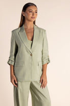 Two T's Linen Mix Blazer with Tab Sleeve | Avocado_Silvermaple Boutique