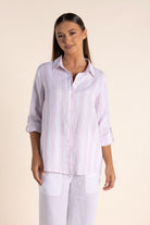 Two T's Linen Stripe Shirt | Pink Rose/White_Silvermaple Boutique