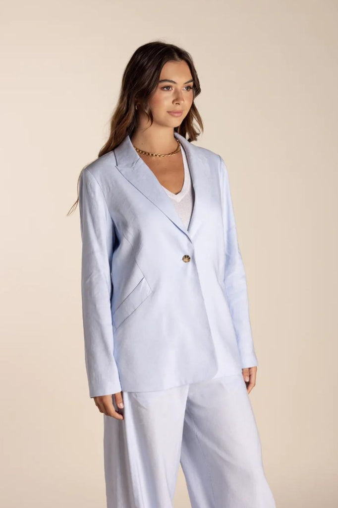 Two T's Single Breasted Linen Blazer | Ice Blue_Silvermaple Boutique