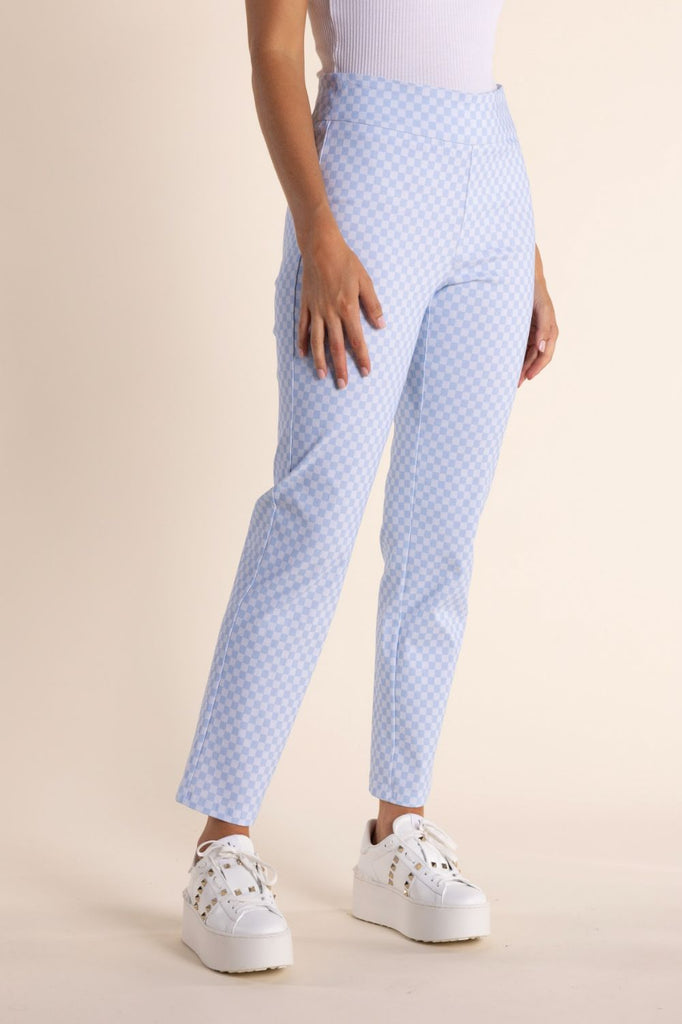 Two T's 7/8 Gingham Pull On Pant | Sky/White_Silvermaple Boutique