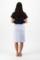 Vassalli Button Through Skirt | Blue Stripe_Silvermaple Boutique