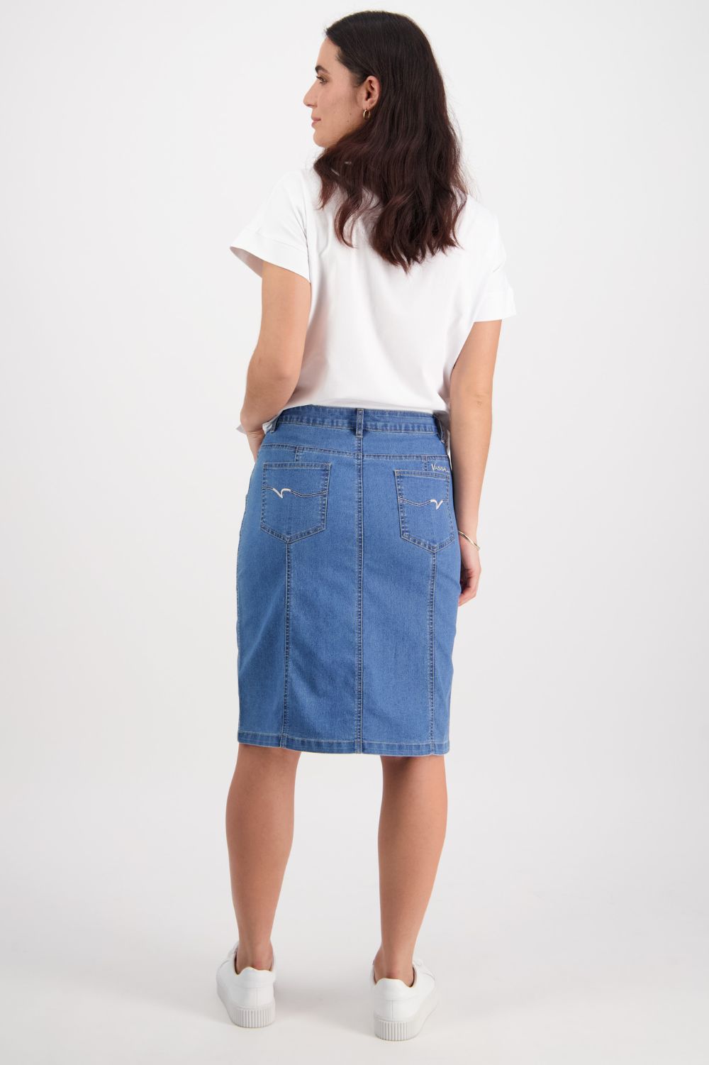 Vassalli Contrast Stitch Denim Skirt | Light Denim_Silvermaple Boutique