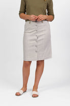 Vassalli Button Through Skirt | Khaki Stripe_Silvermaple Boutique