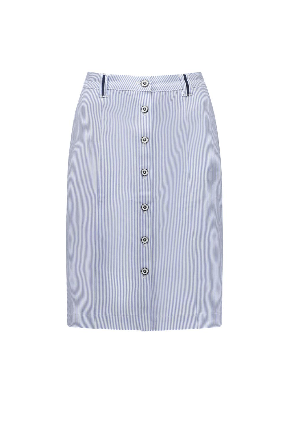 Vassalli Button Through Skirt | Blue Stripe_Silvermaple Boutique