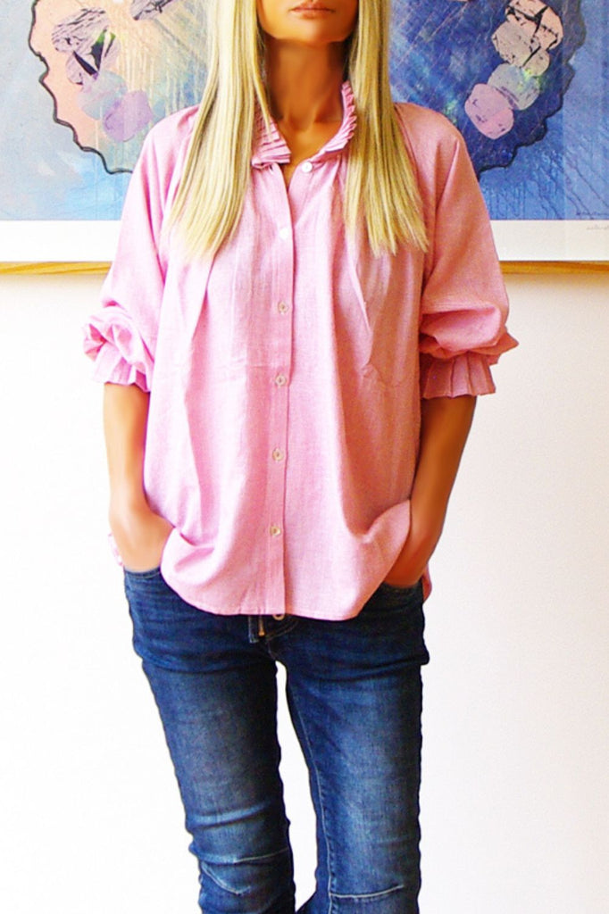 Who's Charlie Olive Shirt | Fine Pink & White Stripe_Silvermaple Boutique