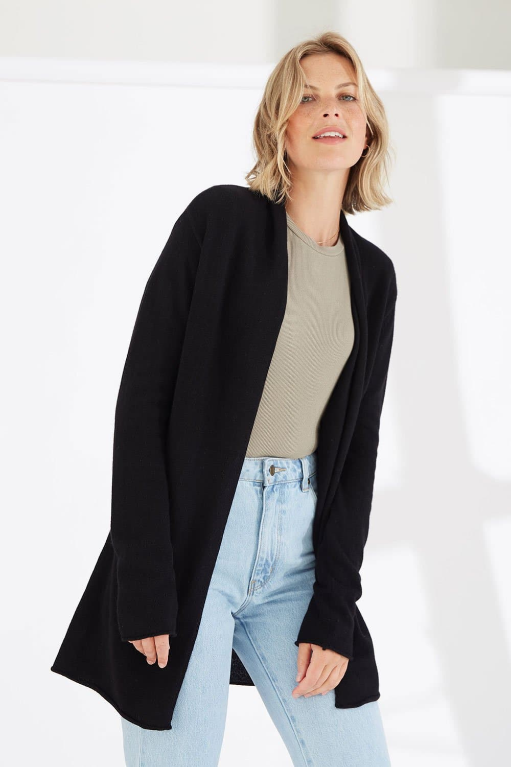 Mia Fratino Essentials Soft Roll Cardi | Jet Black  Silvermaple Boutique 