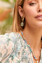 Adorne Textured Button Top Stone Drop Earring | Seagreen_Silvermaple Boutique