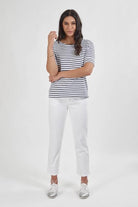 Vassalli Boat Neck Top | White / Navy_Silvermaple Boutique