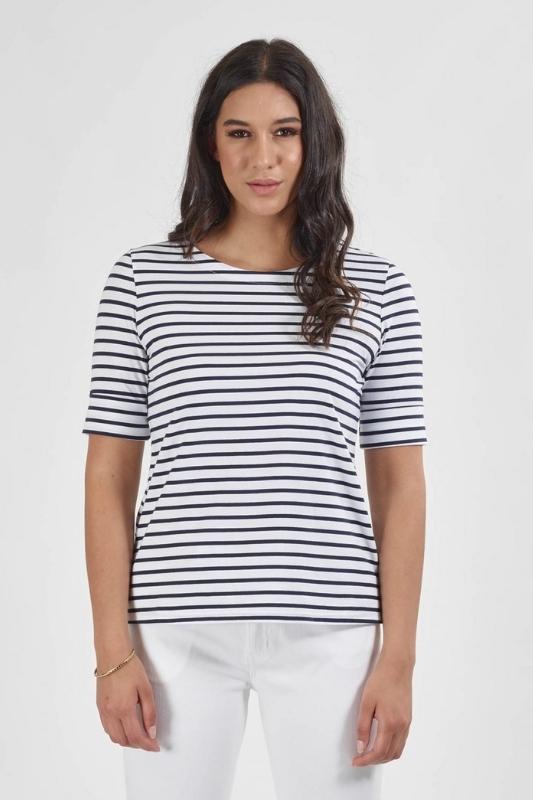 Vassalli Boat Neck Top | White / Navy_Silvermaple Boutique