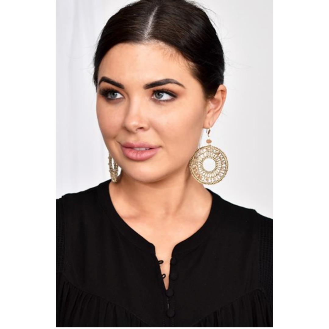 Adorne Dreamcatcher Beaded Hook Earrings | Gold / Cream-Adorne-Silvermaple Boutique