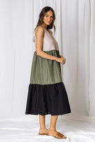 Fashion Express Kim Colour Block Tiered Midi Dress | Olive_Silvermaple Boutique