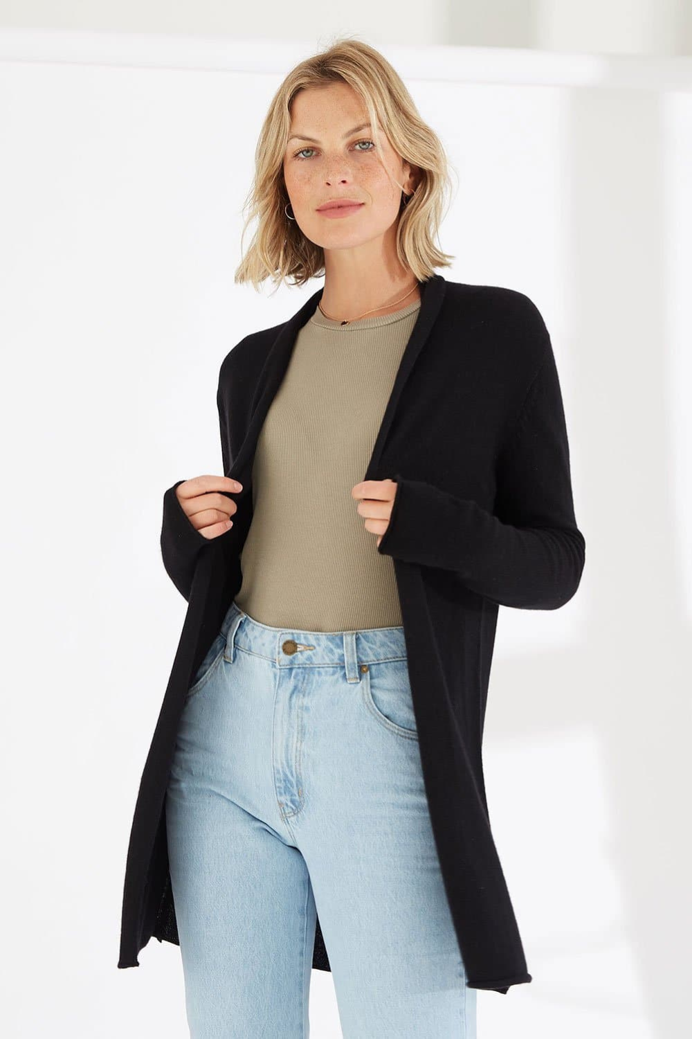 Mia Fratino Essentials Soft Roll Cardi | Jet Black  Silvermaple Boutique 