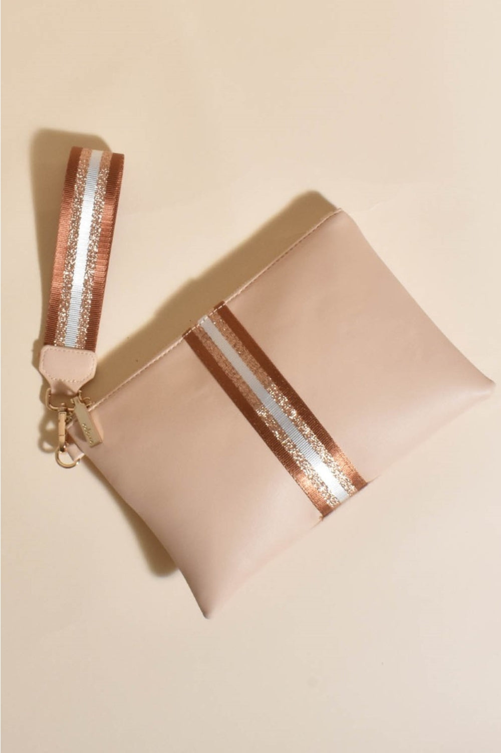 Adorne Leila Stripe Pouch | Camel/Gold_Silvermaple Boutique