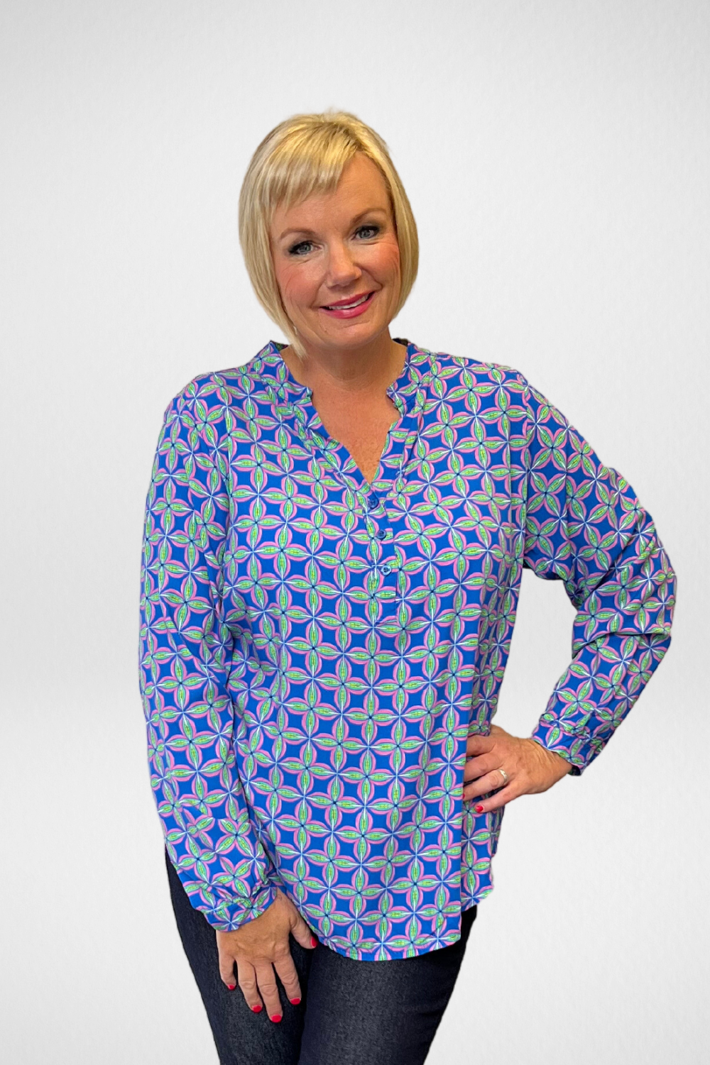 Lara Shirt | Geometric Blue - Silvermaple Boutique