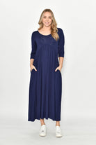 Fashion Express Draped Jersey Maxi Dress with Side Pockets | Navy_Silvermaple Boutique