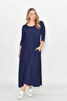 Fashion Express Draped Jersey Maxi Dress with Side Pockets | Navy_Silvermaple Boutique